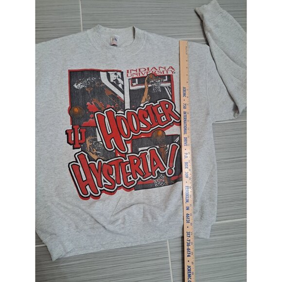 Vtg Indiana University Hoosier Hysteria Graphic Sweatshirt Mens XL Gray 90's - Picture 6 of 11